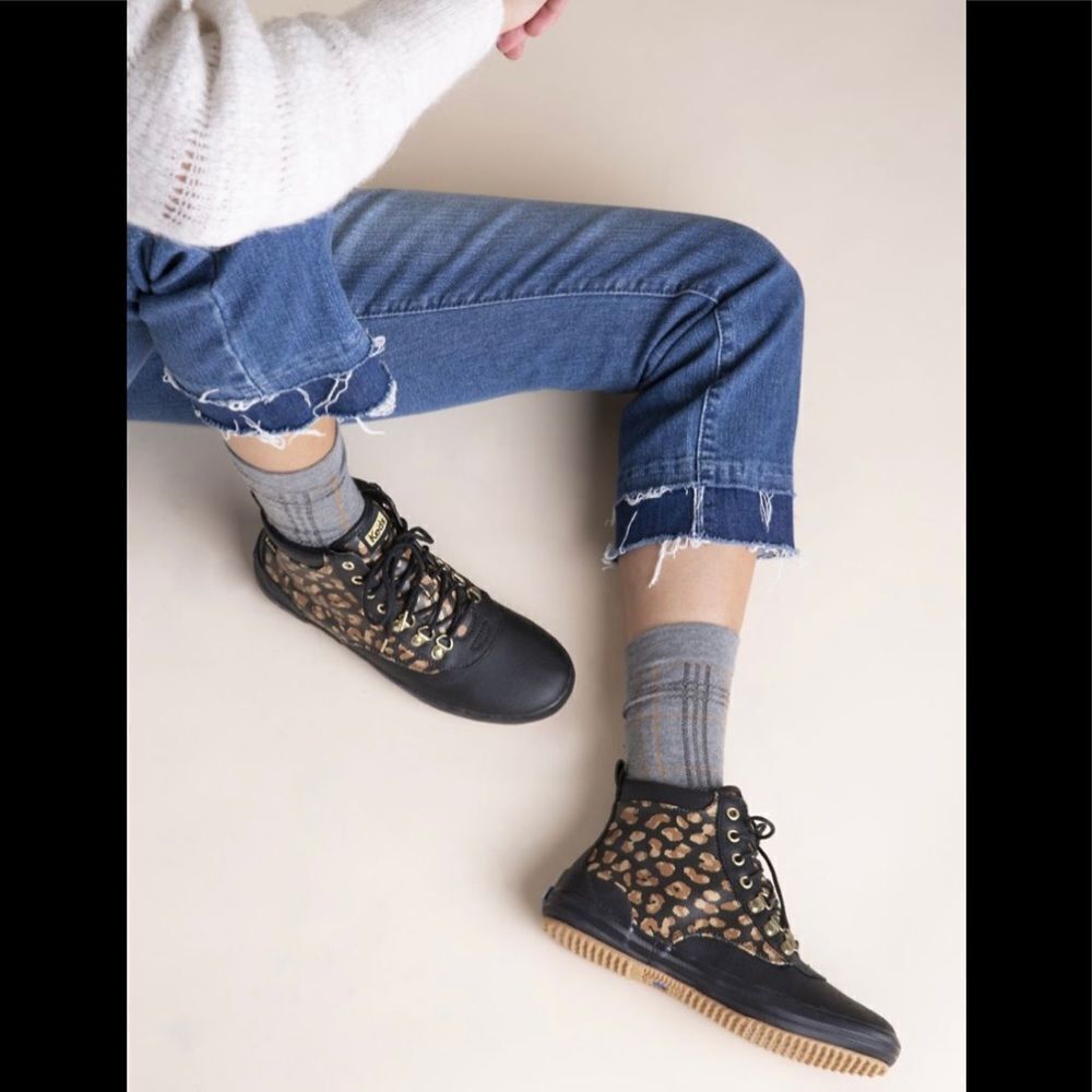 NEW Keds leopard print Scout II water resistant canvas rain lace up boots 6